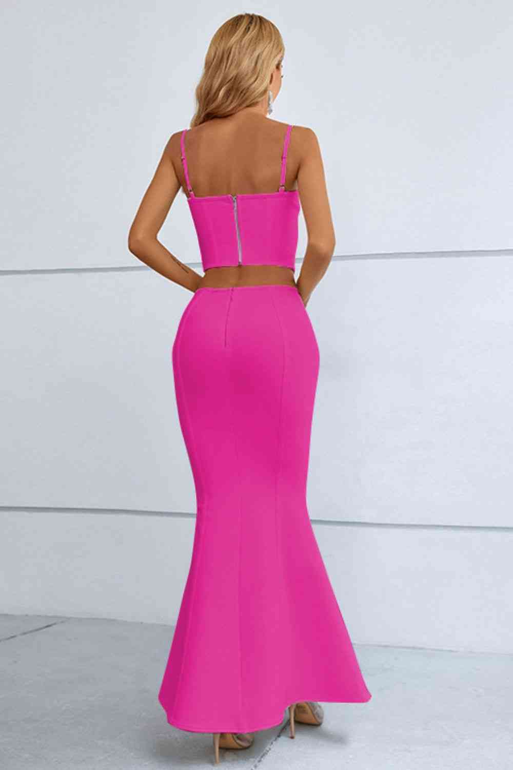 Cutout Seam Detail Cami and Fishtail Skirt Set