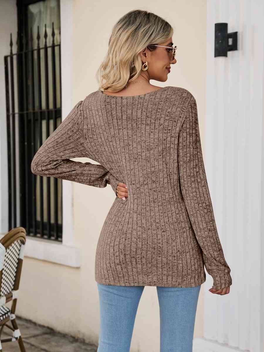 Square Neck Ribbed Long Sleeve T-Shirt