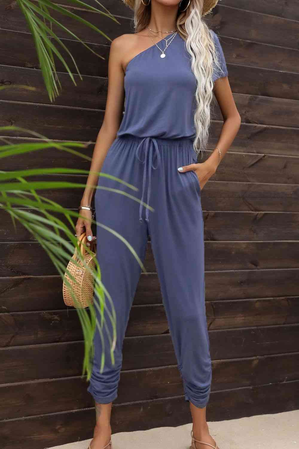 One-Shoulder Jumpsuit with Pockets