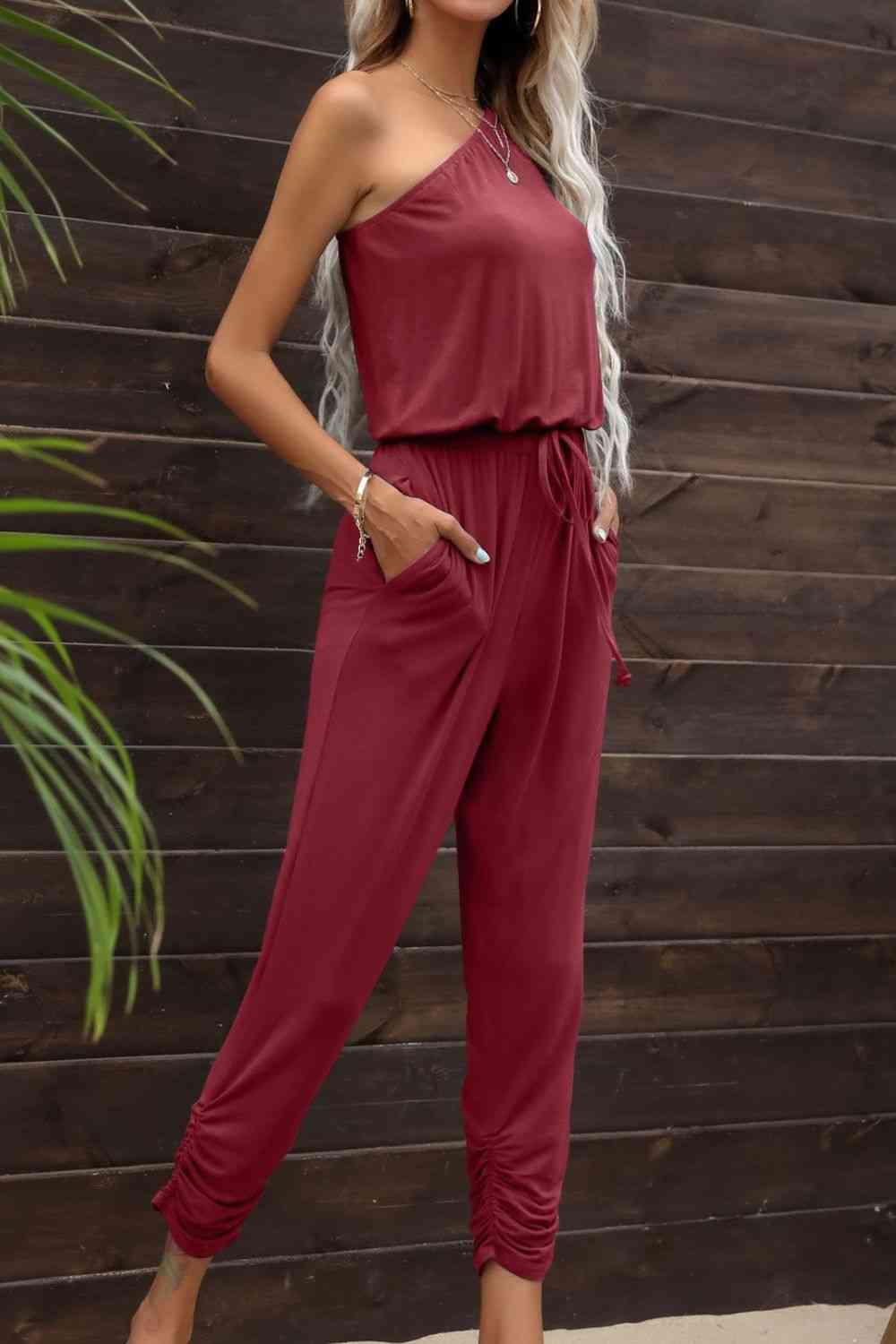 One-Shoulder Jumpsuit with Pockets