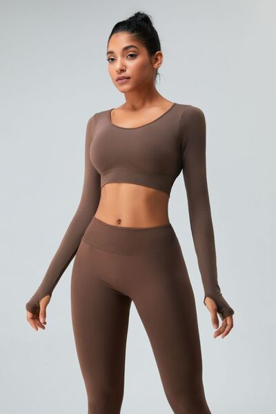 Cutout Round Neck Long Sleeve Active Top