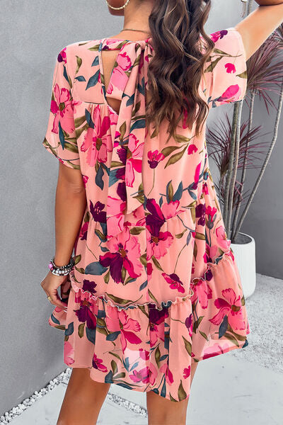 Printed Tiered Round Neck Mini Dress