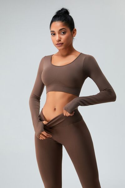 Cutout Round Neck Long Sleeve Active Top