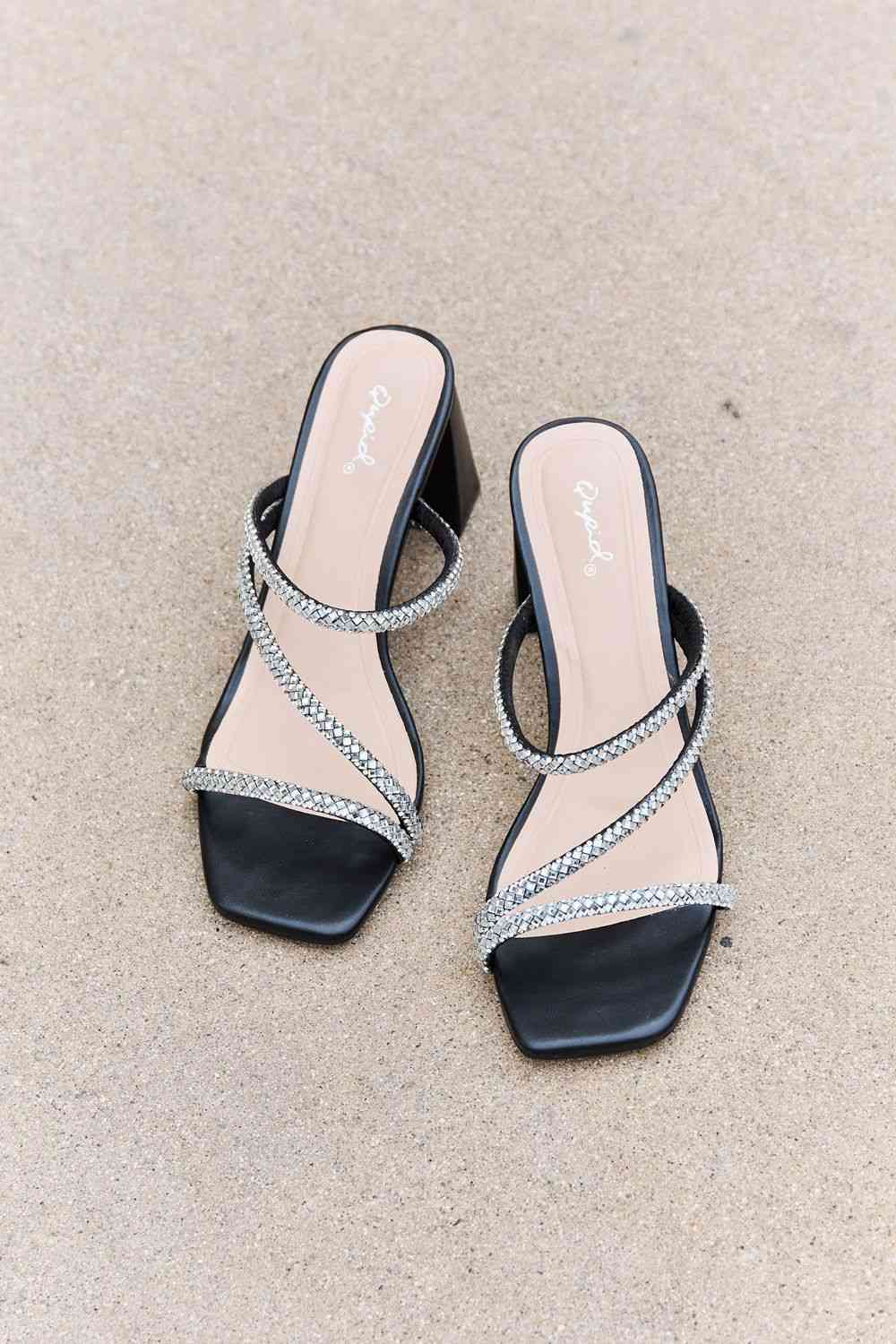 Qupid Level Up Rhinestone Strap Sandals