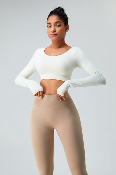 Cutout Round Neck Long Sleeve Active Top