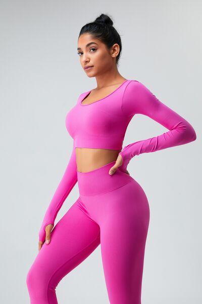 Cutout Round Neck Long Sleeve Active Top