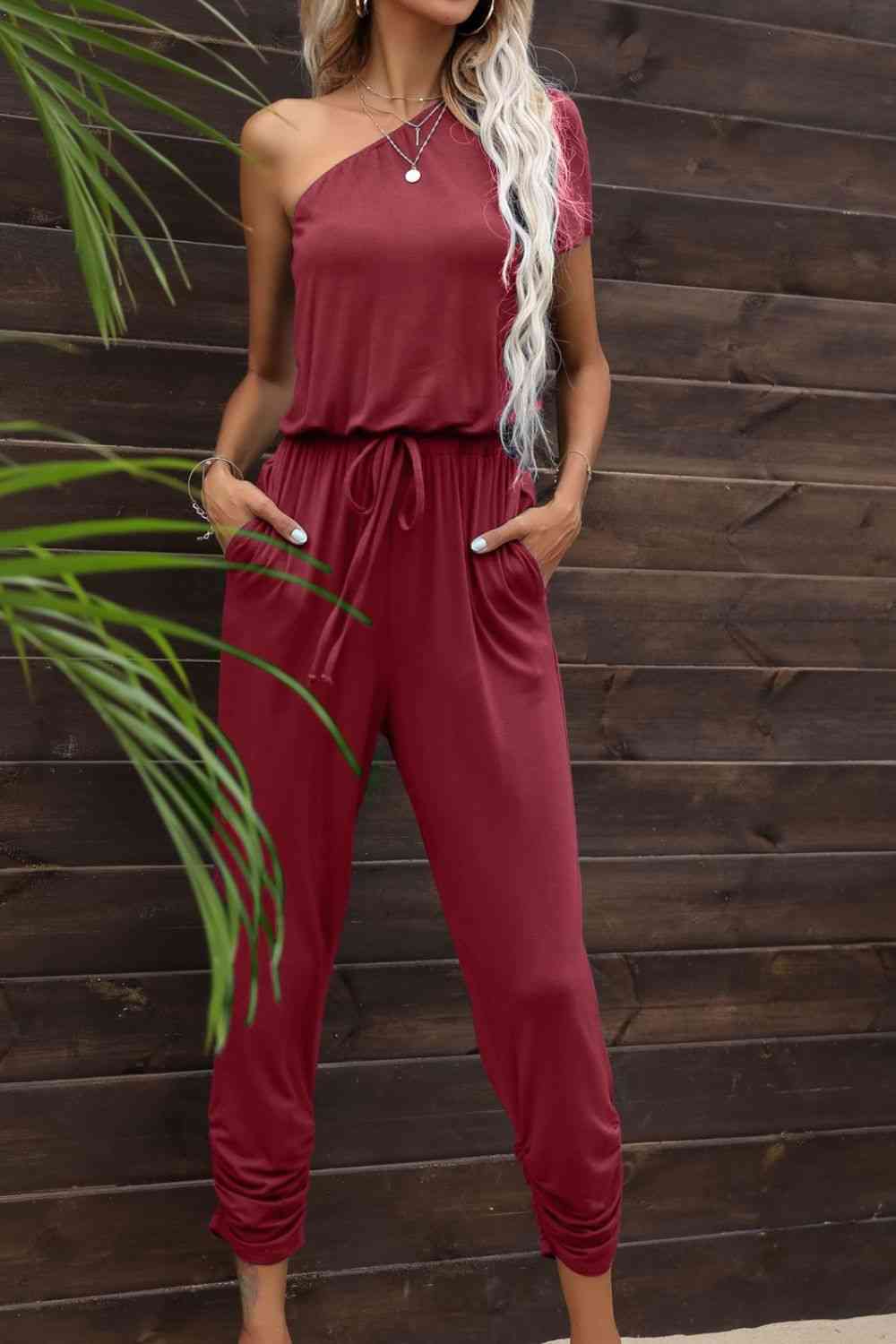 One-Shoulder Jumpsuit with Pockets