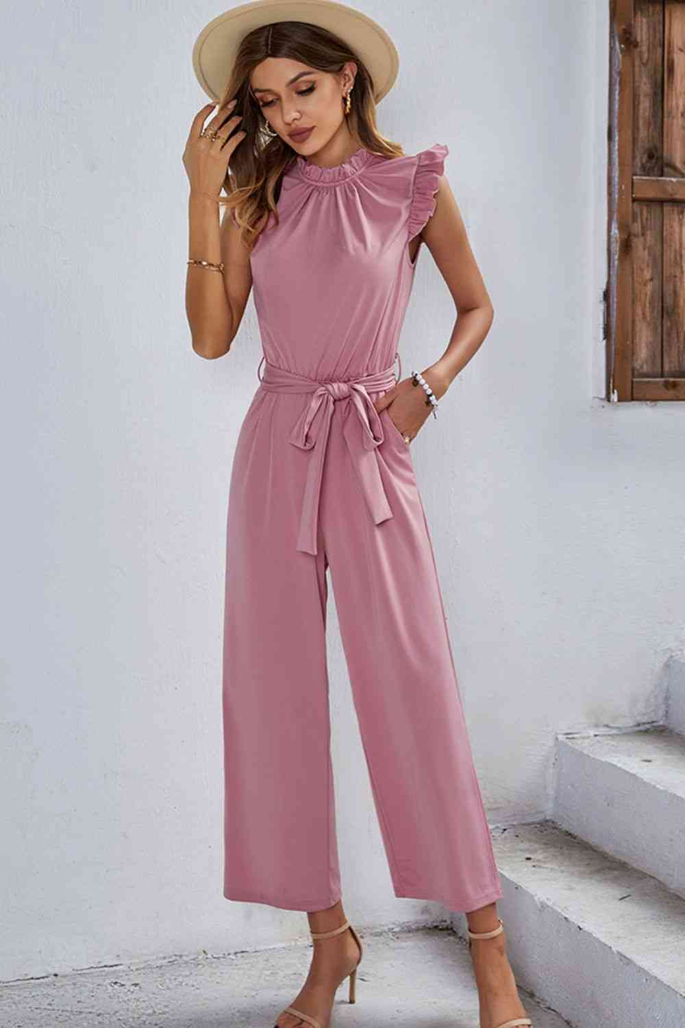 Butterfly Sleeve Tie Waist Jumpsuit