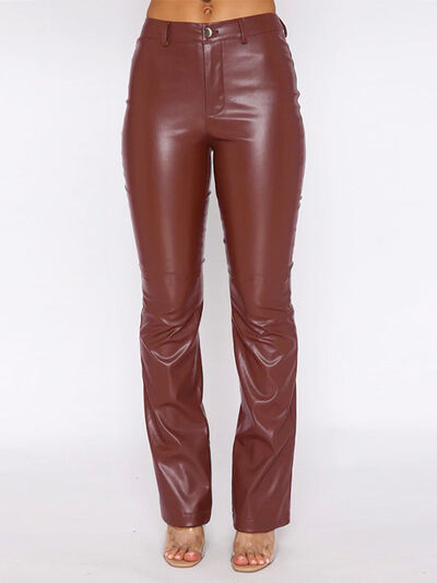 PU Leather High Waist Straight Pants