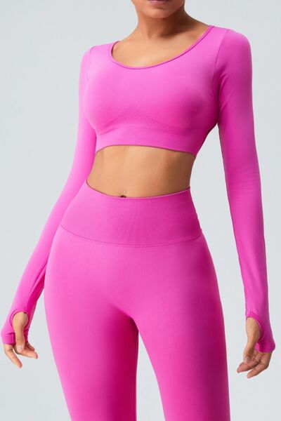 Cutout Round Neck Long Sleeve Active Top