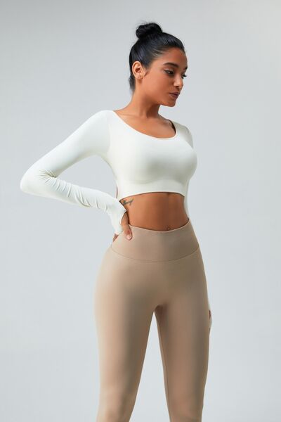 Cutout Round Neck Long Sleeve Active Top