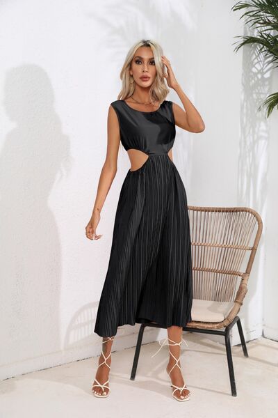 Cutout Ruched Round Neck Dress