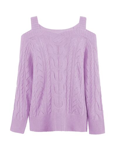 Cable-Knit Openwork Sweetheart Neck Sweater