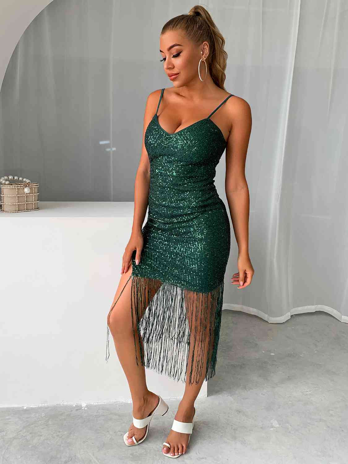 Sequin Spaghetti Strap Dress