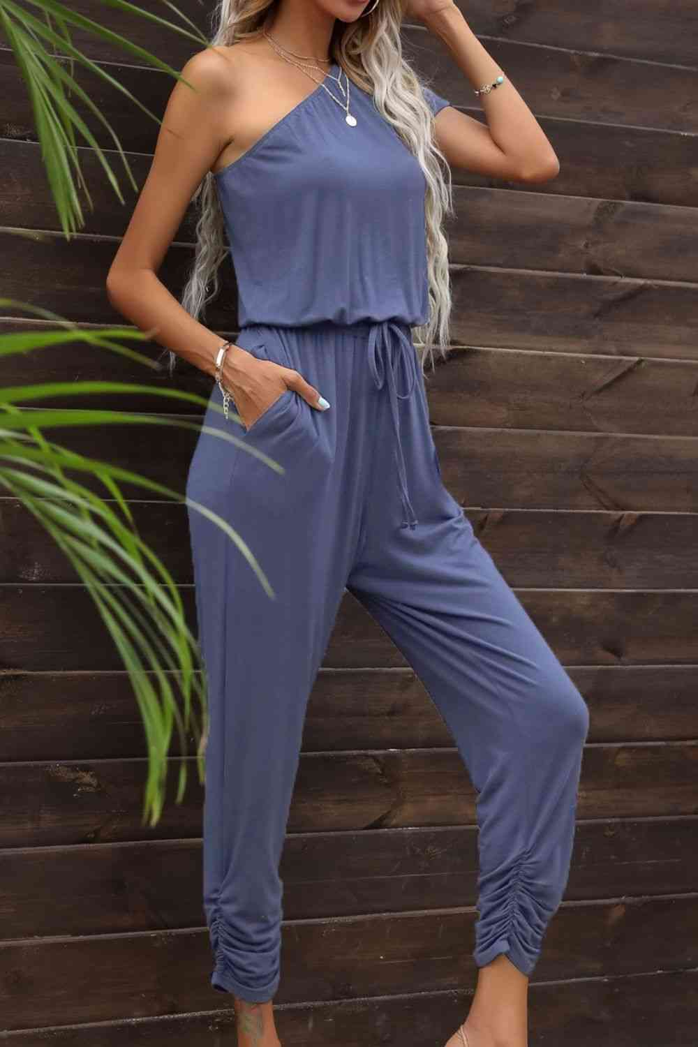 One-Shoulder Jumpsuit with Pockets