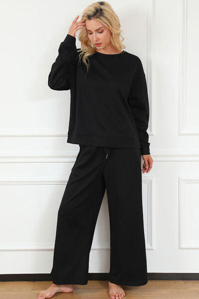 Double Take Full Size Textured Long Sleeve Top and Pants Set