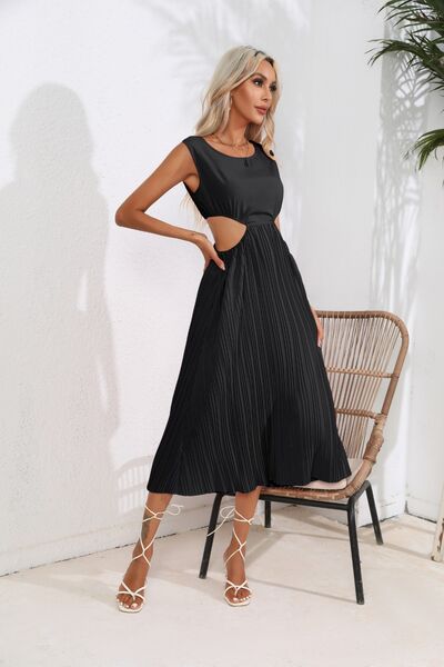 Cutout Ruched Round Neck Dress