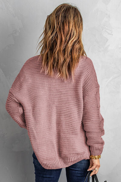 Waffle-Knit Open Front Dropped Shoulder Sweater