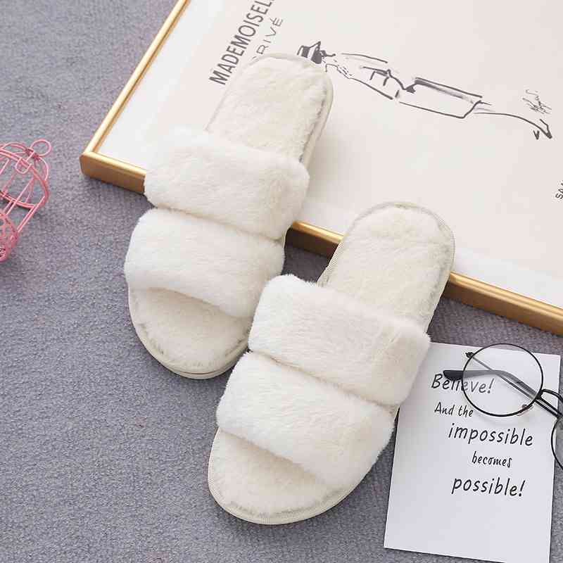 Faux Fur Double Strap Slippers