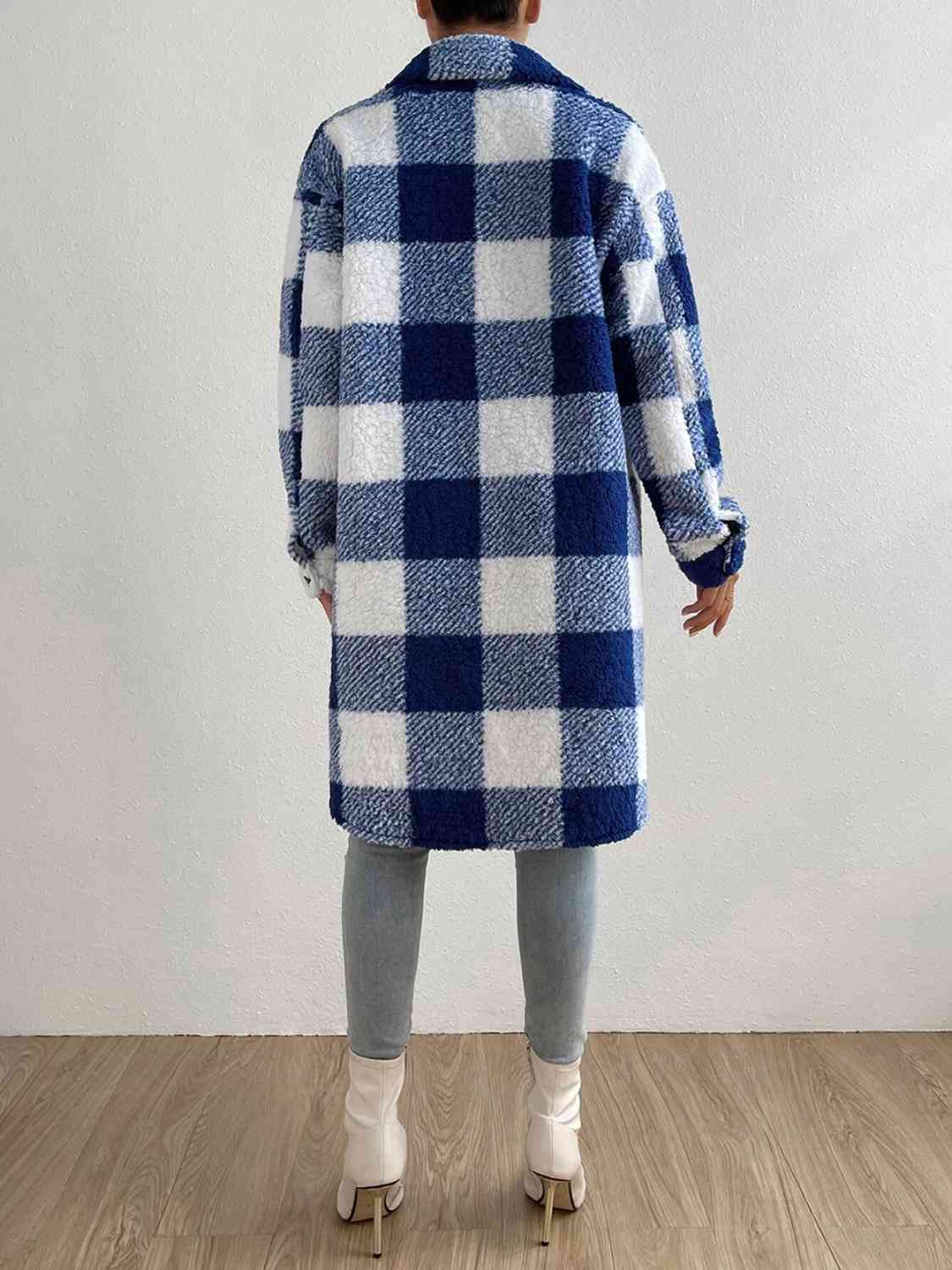 Plaid Collared Neck Button Down Coat