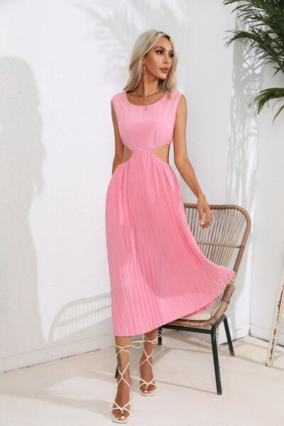 Cutout Ruched Round Neck Dress